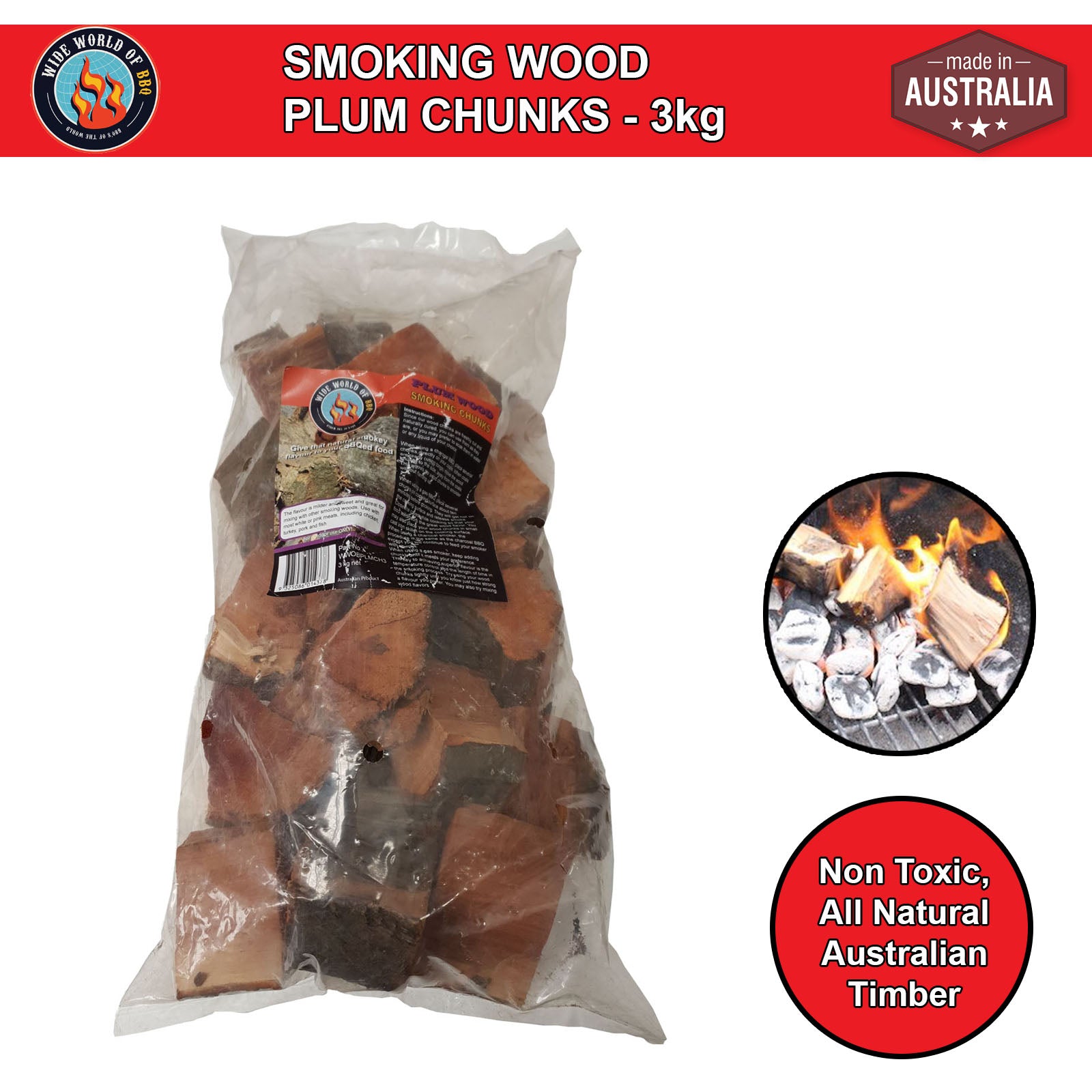 Outdoor Magic - Smoking Plum Wood Chunks 3kg  - OMPLUMCH3